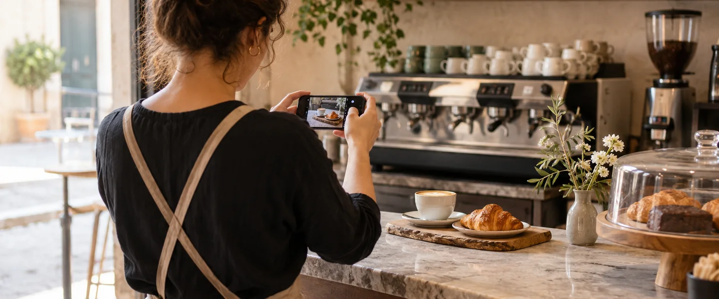 Barista preparando una fotografía de café para compartir