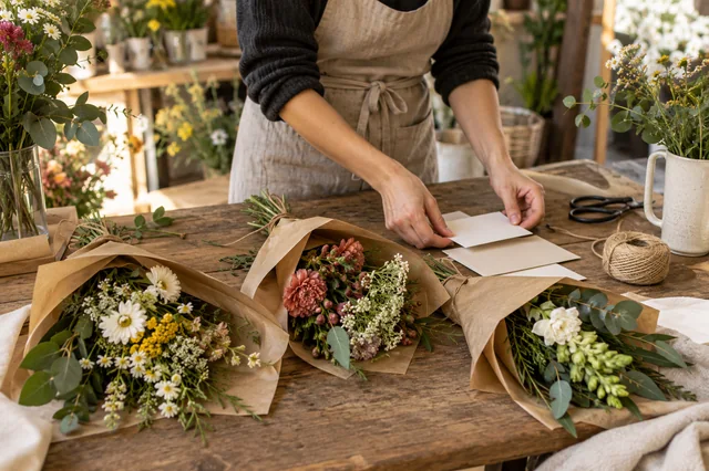 Papelería y muestras para organizar el contenido de una floristería